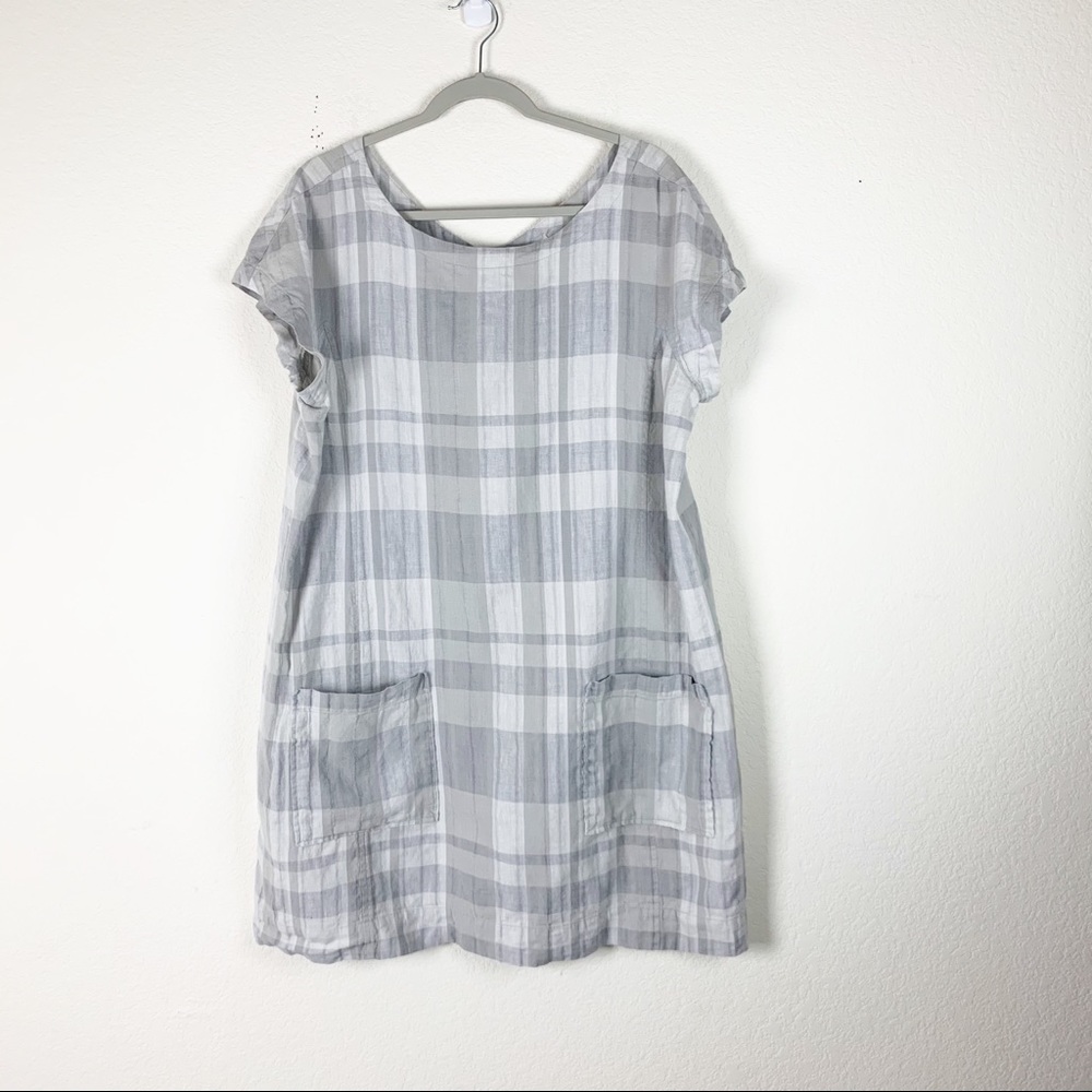 Eileen Fisher | Gray Plaid Linen Blend Dress